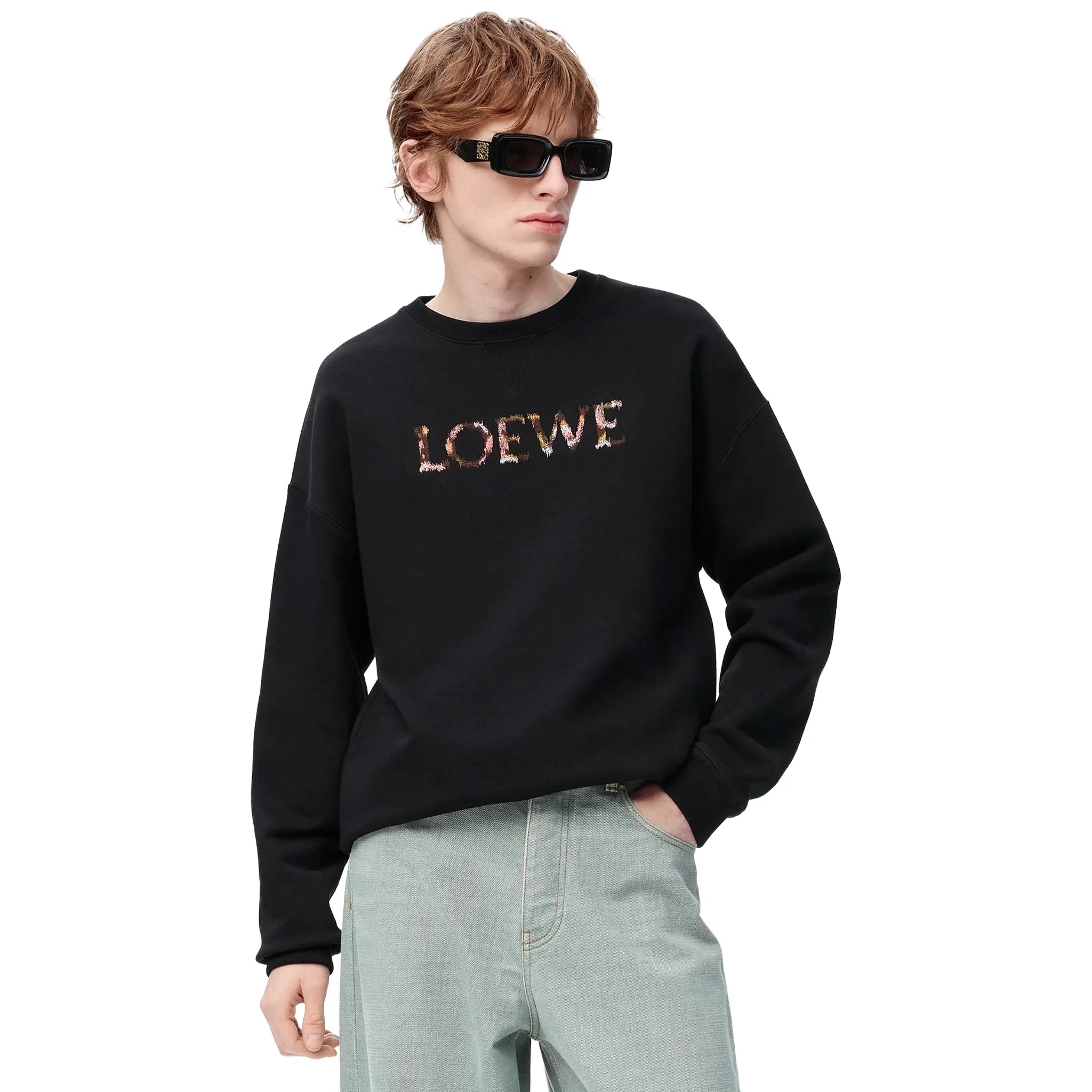 Front View of Loewe Regular Fit Cotton Black Sweatshirt H526Y24X63-1100